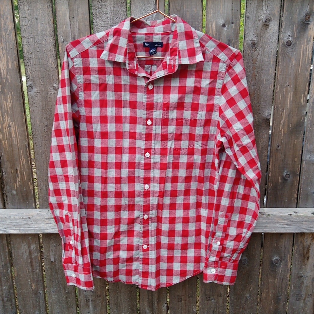 Gap Gray Red Checkered Long Sleeve Button Down Sh… - image 2